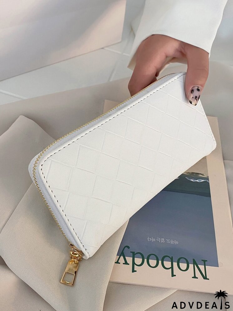 Plaid Pattern Zipper Around Long Wallet