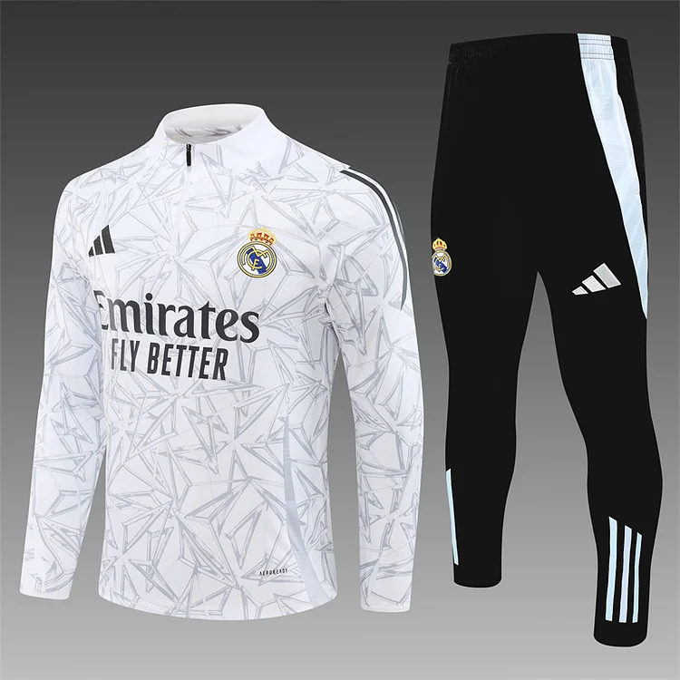2024-25 Real Madrid white grey camouflage half-zip training jersey