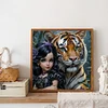 Diamond Painting-DIY Full Round Drill Girl and Tiger
