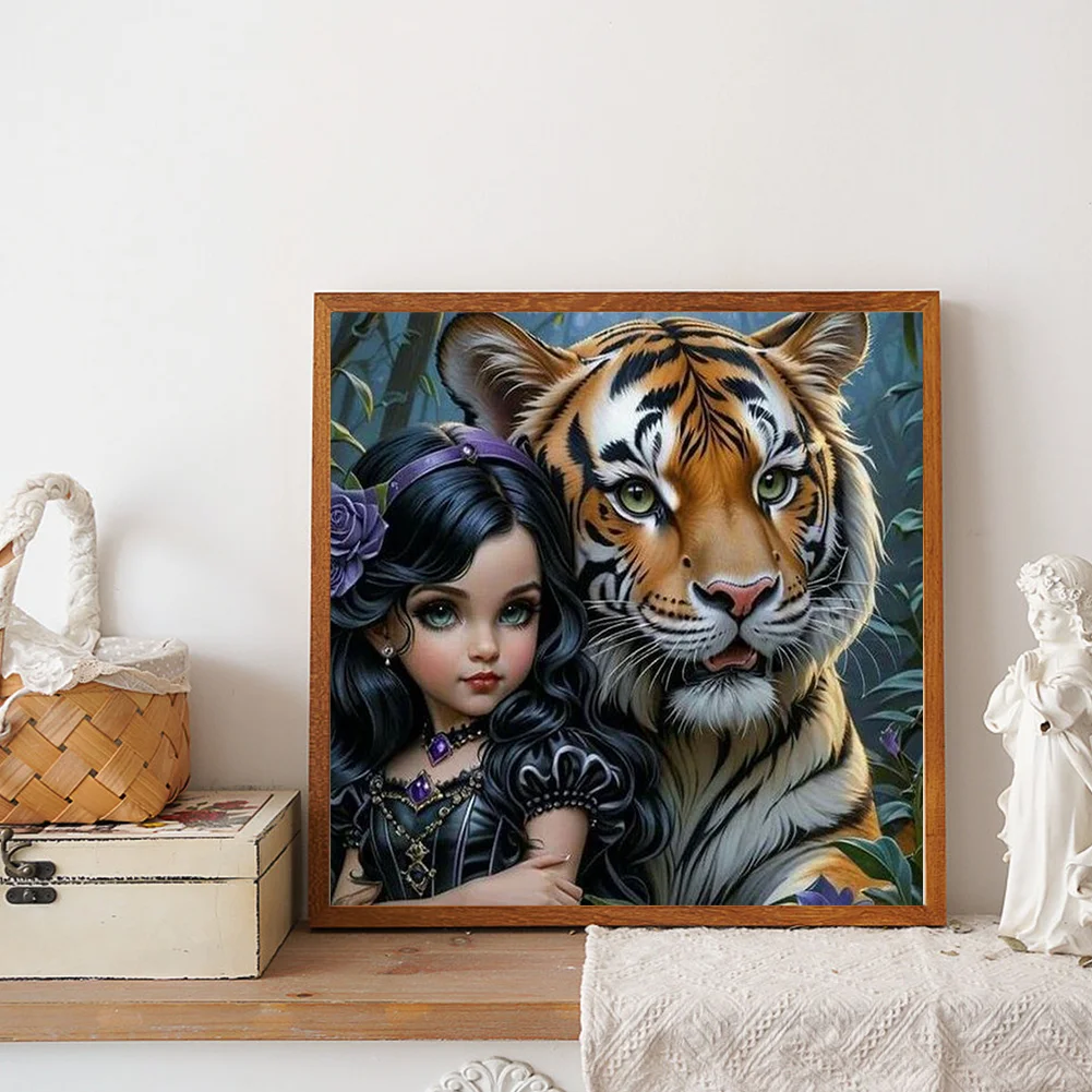 Diamond Painting - Full Round Drill - Tiger Girl(Canvas|30*30cm)