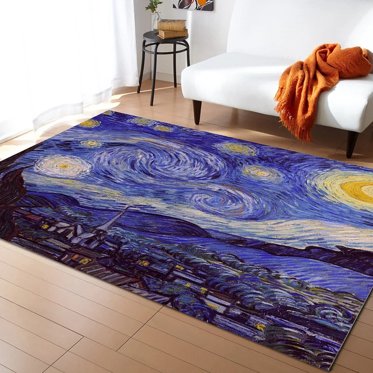 Van Gogh Starry Night Carpet for Living Room Home Decor Sofa Table Area Rugs Bedroom Bedside Foot Pad Children's Crawling Mat