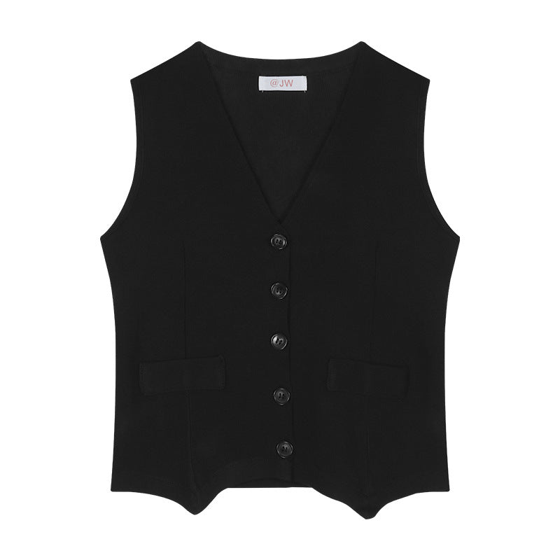 Aiertu dress to impress outfits Retro Black Slim V-neck Knitted Vest Women's Summer Slimming Temperament Sleeveless Vest Short Top aiertu