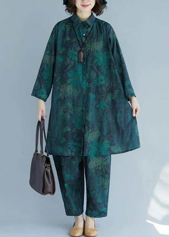 Spring Mid Length Shirt + Wide Leg Pants Oversized Women Two Piece Set