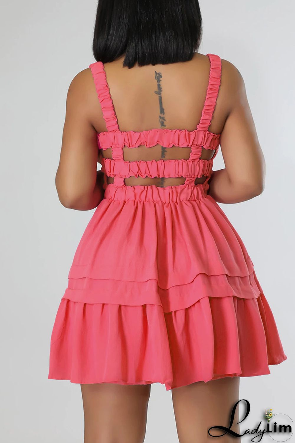 Rose Red Sexy Solid Patchwork Fold Stringy Selvedge Spaghetti Strap A Line Dresses