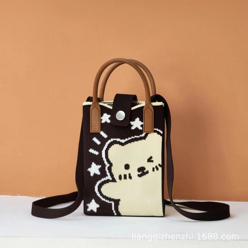 Women’s Polyester Cartoon Cute Square Hidden Buckle Shoulder Bag Handbag Crossbody Bag