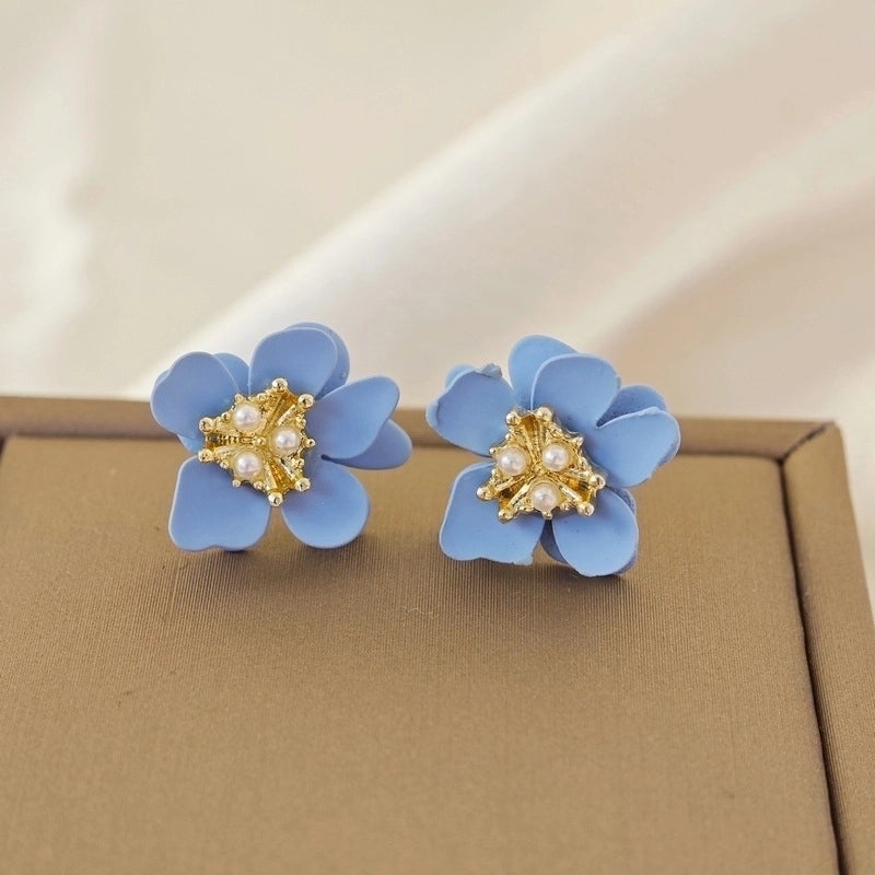 3 Pieces Sweet Heart Shape Rose Flower Inlay Imitation Pearl Alloy Rhinestones Earrings