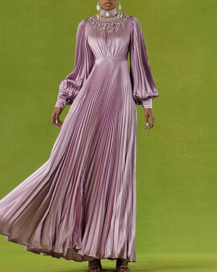 Elegant crystal-embellished pleated dress