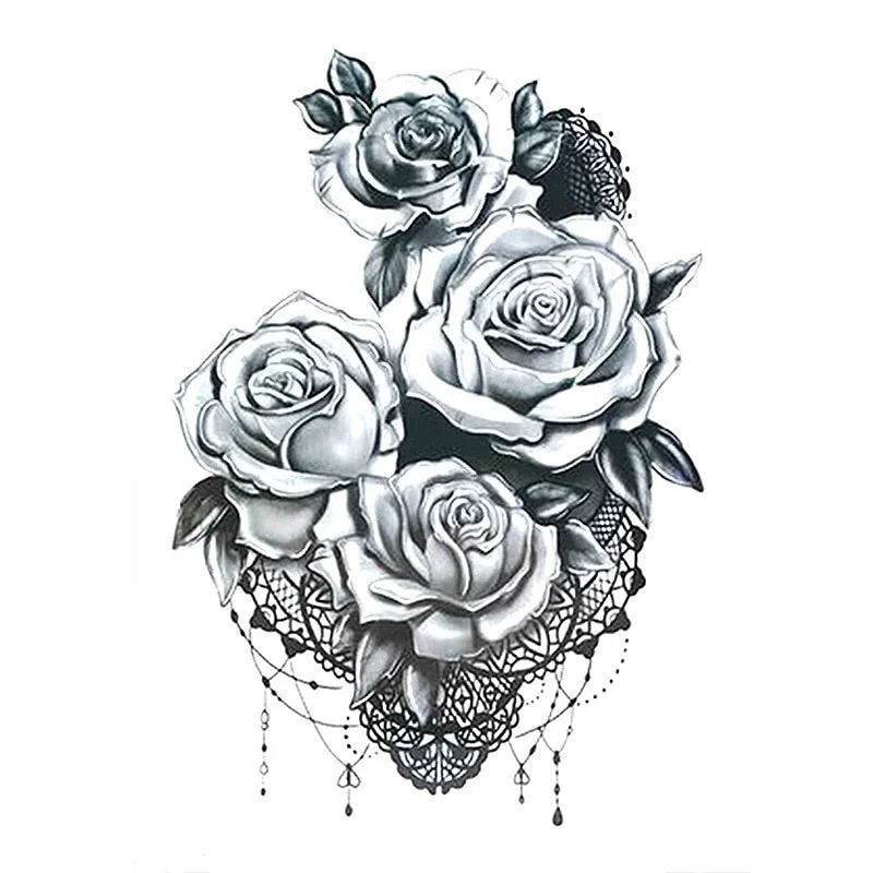 1 PC Fashion Women Girl Temporary Tattoo Sticker Black Roses Design Full Flower Arm Body Art Big Large Fake Tattoo Sticker