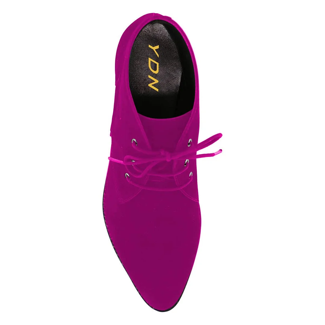Fuchsia Faux Suede Almond Toe Lace-Up Comfy Flat Women's Oxfords