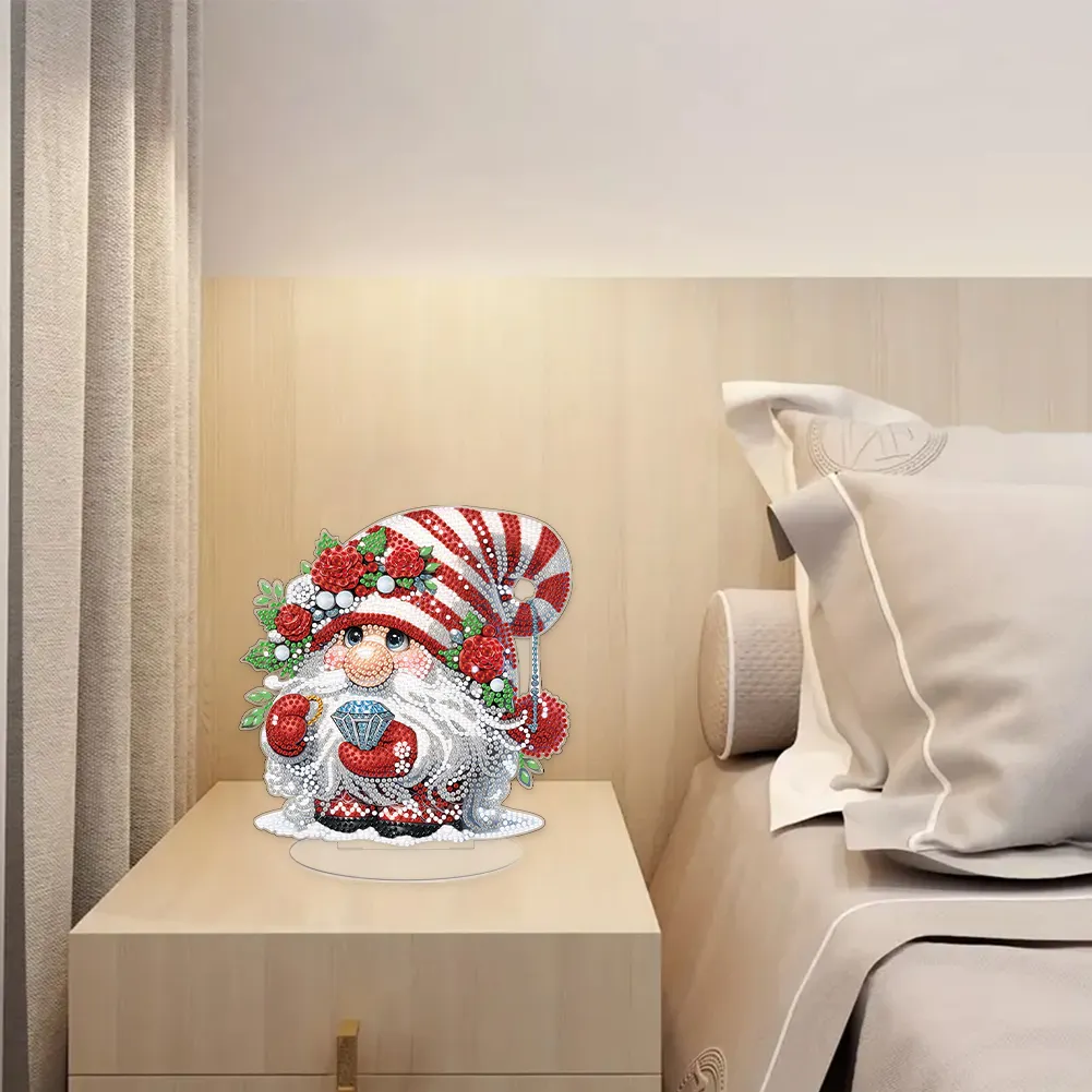 DIY Love Rose Gnome Single-Sided Acrylic Diamond Painting Tabletop Ornament for Home Office Desktop Decor