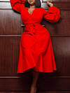 Fashion Bandage A-Line Puff Sleeves Midi Dress