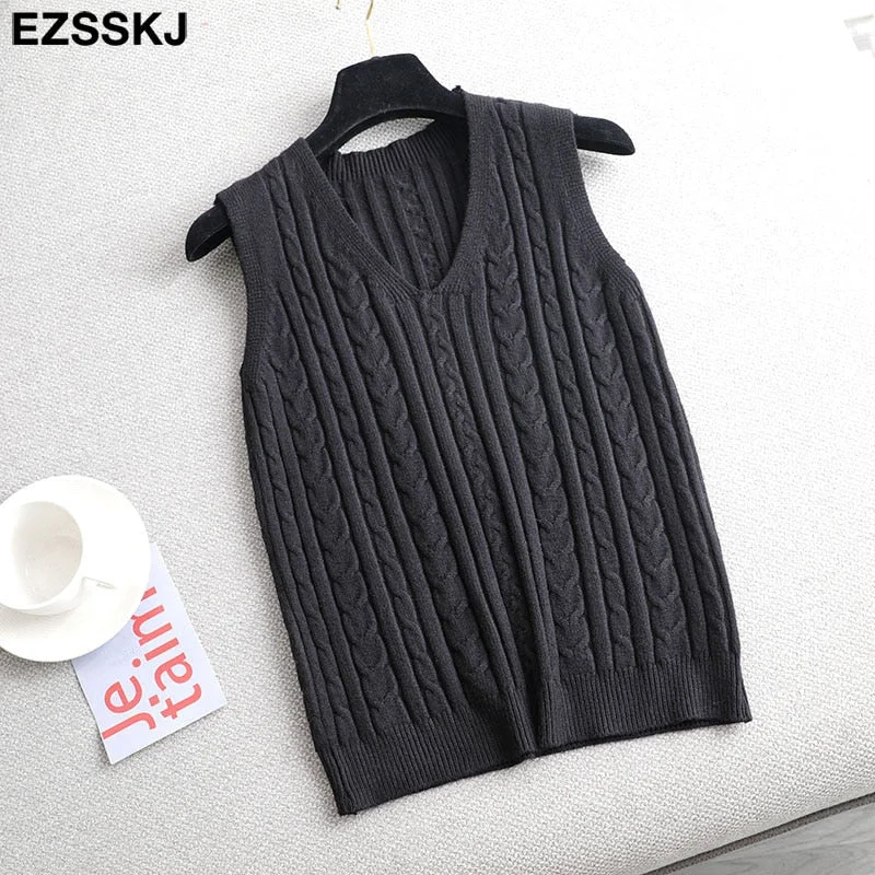 Spring Sweater Vest Women v-Neck sweater tank top Female casual sweater Sleeveless Twist knit sweater pullovers