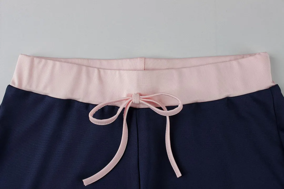Seashell Starfish Print Contrast Pink Trim Cami Top & Drawstring Shorts Set