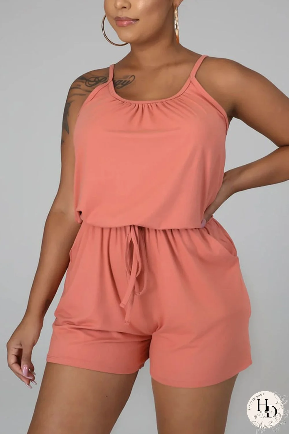tangerine Fashion Light Solid Milk. Sleeveless Slip Jumpsuits