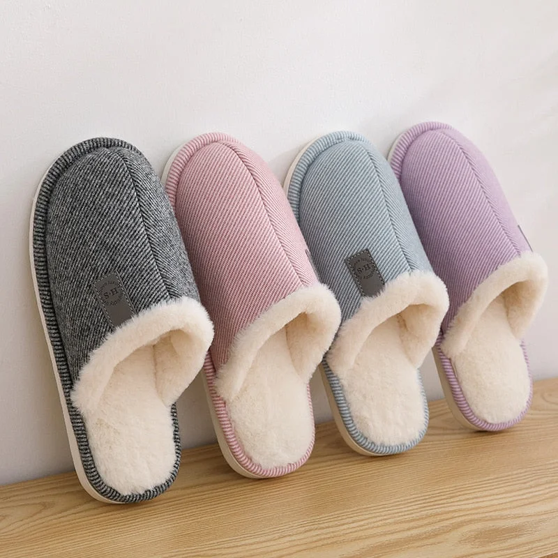 Men and Women Cotton Slippers Women's Autumn and Winter Plus Velvet Warm Couple Home Fur Wool Slippers Home ShoesCotton Slippers