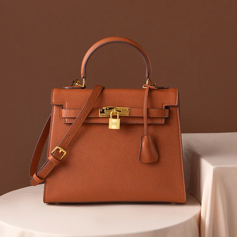 Lychee Pattern Cowhide All-match Women's Handbag Shoulder With Strap Crossbody-vocosishoes