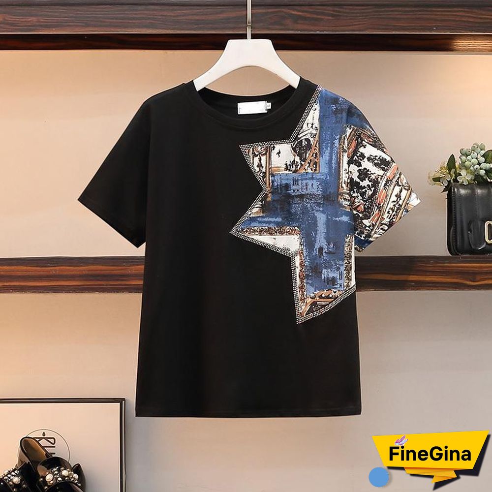 Fashion Print Tee+Denim Shorts P11657