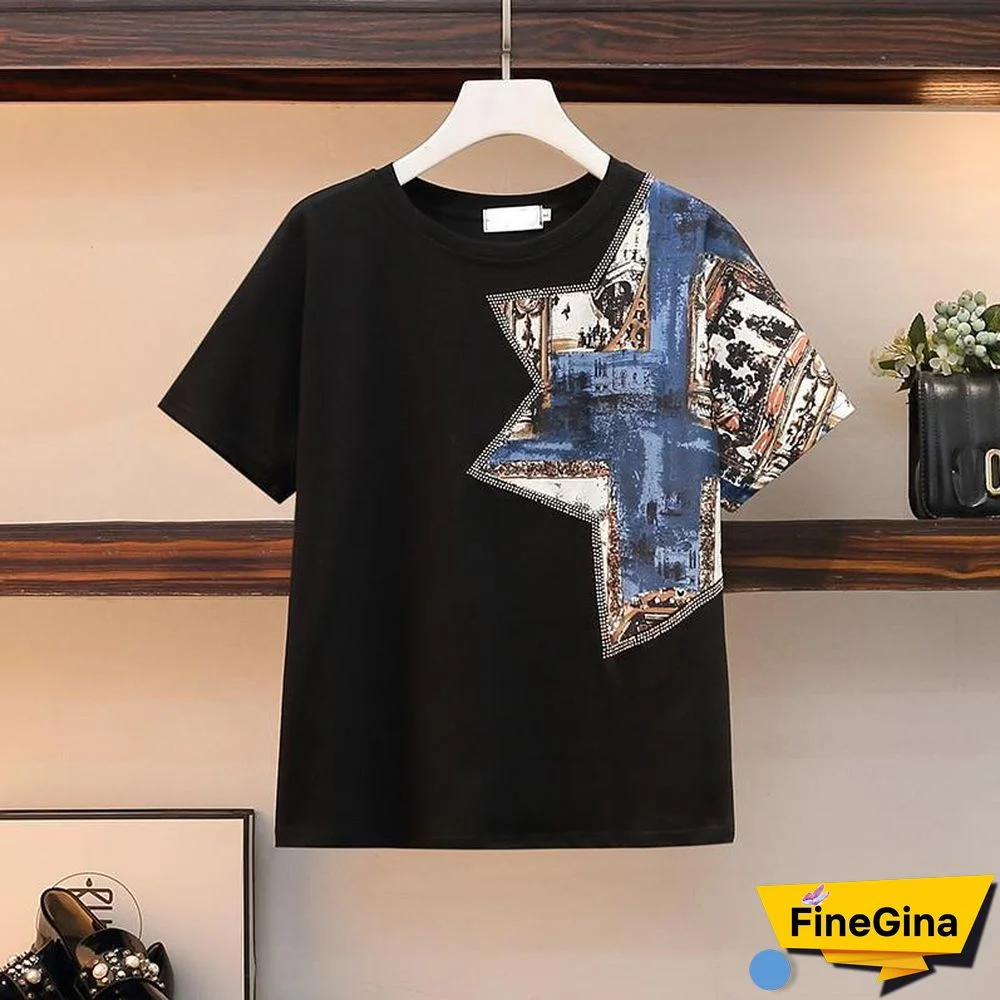 Fashion Print Tee+Denim Shorts P11657