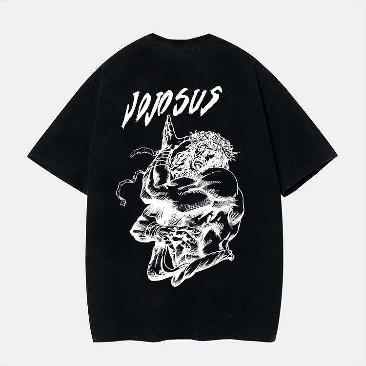 Casual JoJo's Jesus Anime Graphic Short Sleeve 100% Cotton T-Shirt