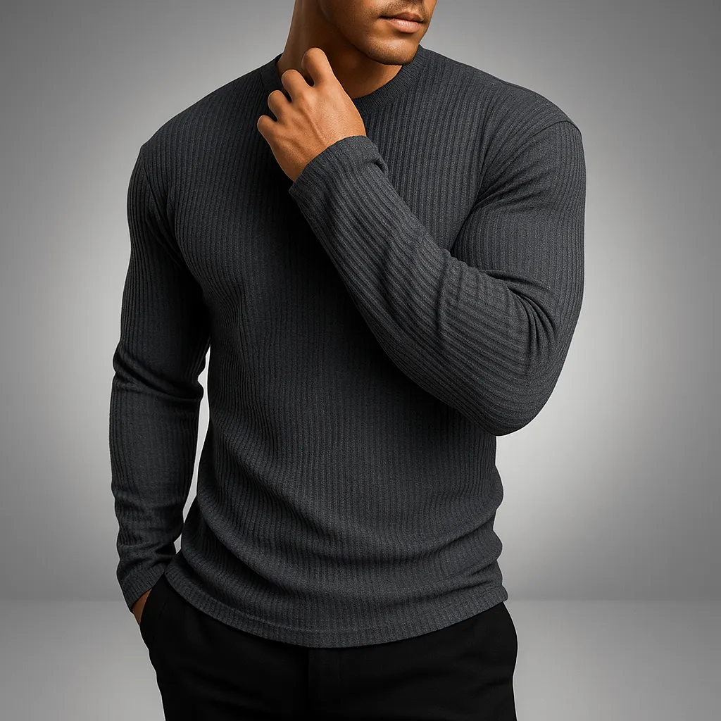 Men's Fine-Gauge Ribbed Knit Jumper &ndash; Smart Everyday Layering &ndash; Grey
