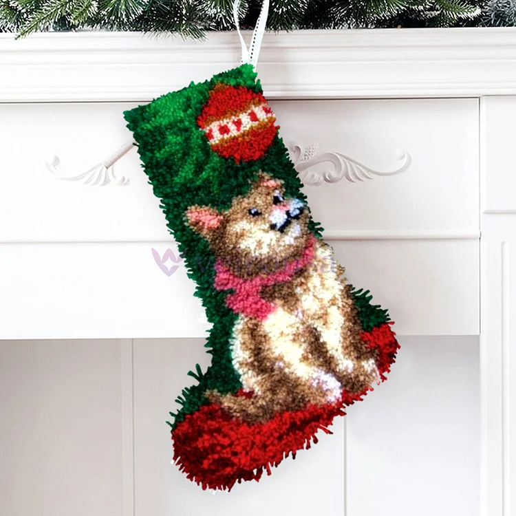 Cat Christmas Stocking DIY Latch Hook Kits for Beginners veirousa