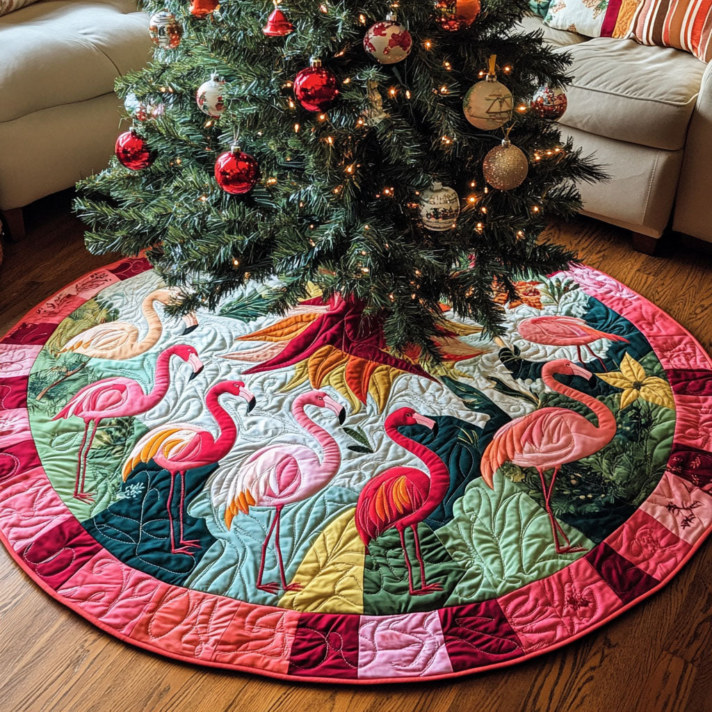 Flamingo Ballet Quilted Christmas Tree Skirt NCU0PT2665
