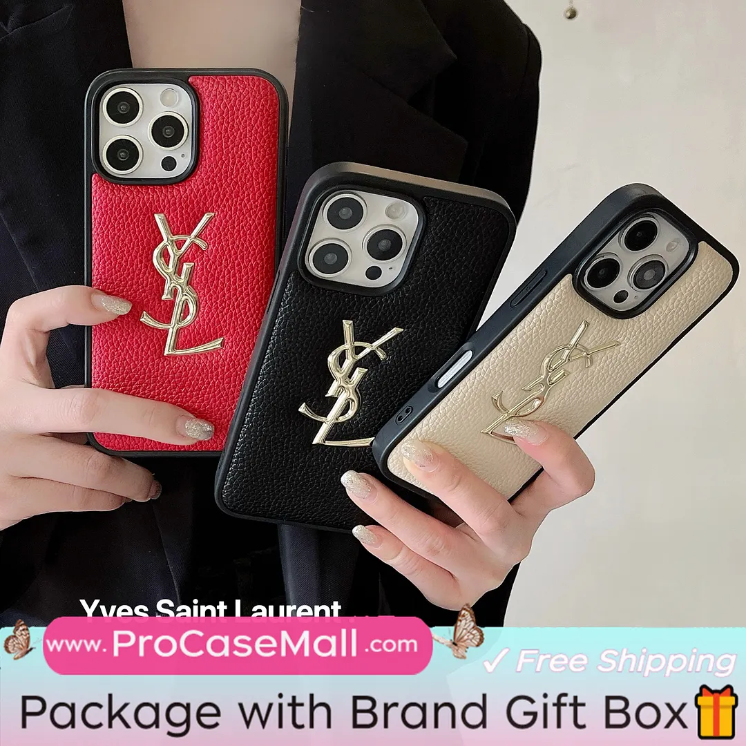 GOLD STAMPING GOLD PRINTED YSL LEATHER APPLE IPHONE CASE