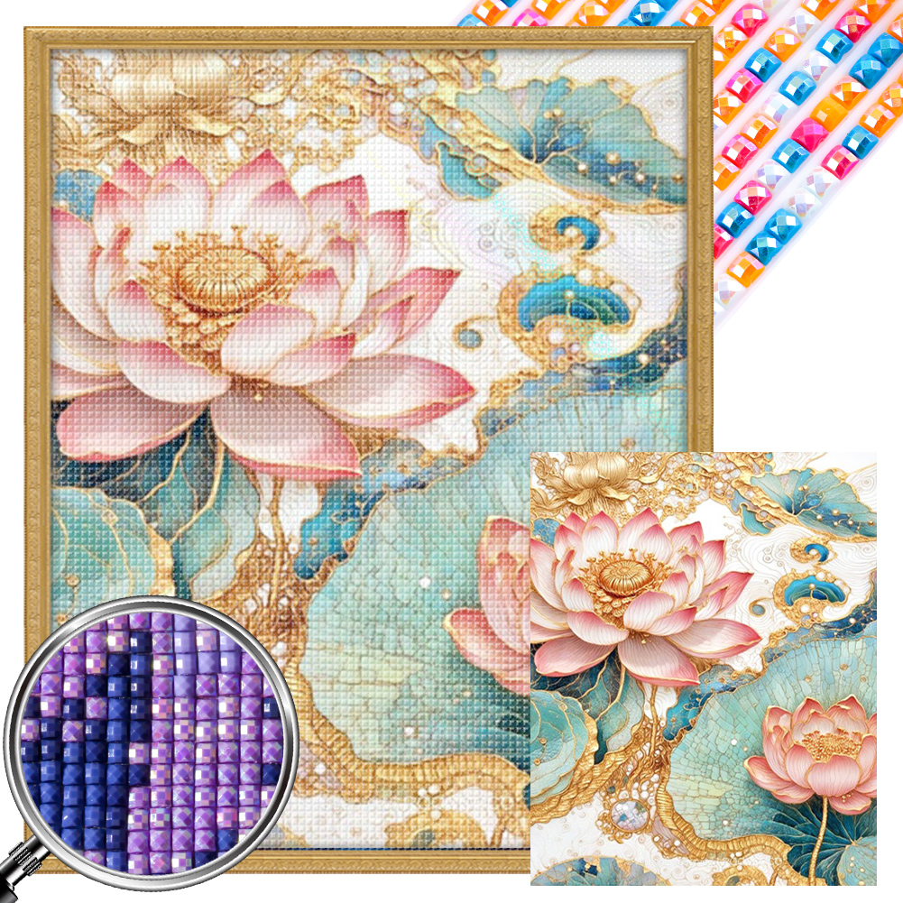 Lotus 40*50cm(picture) full square drill diamond painting with 3 to 5 colors of AB drills