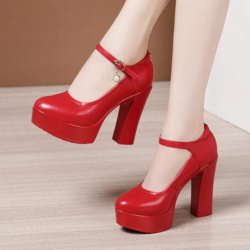 Yyvonne Ultra-High Heels Catwalk High Heels Women's Thick Heels Thick-Soled Waterproof Platform Round Head Large Size Cheongsam Show Shoes