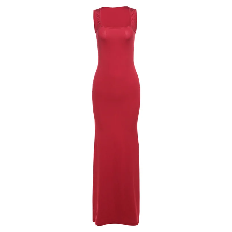 Brownm Brownm And Summer 2024 Women's New Temperament Dress French One Word Collar Slim Solid Color Dress