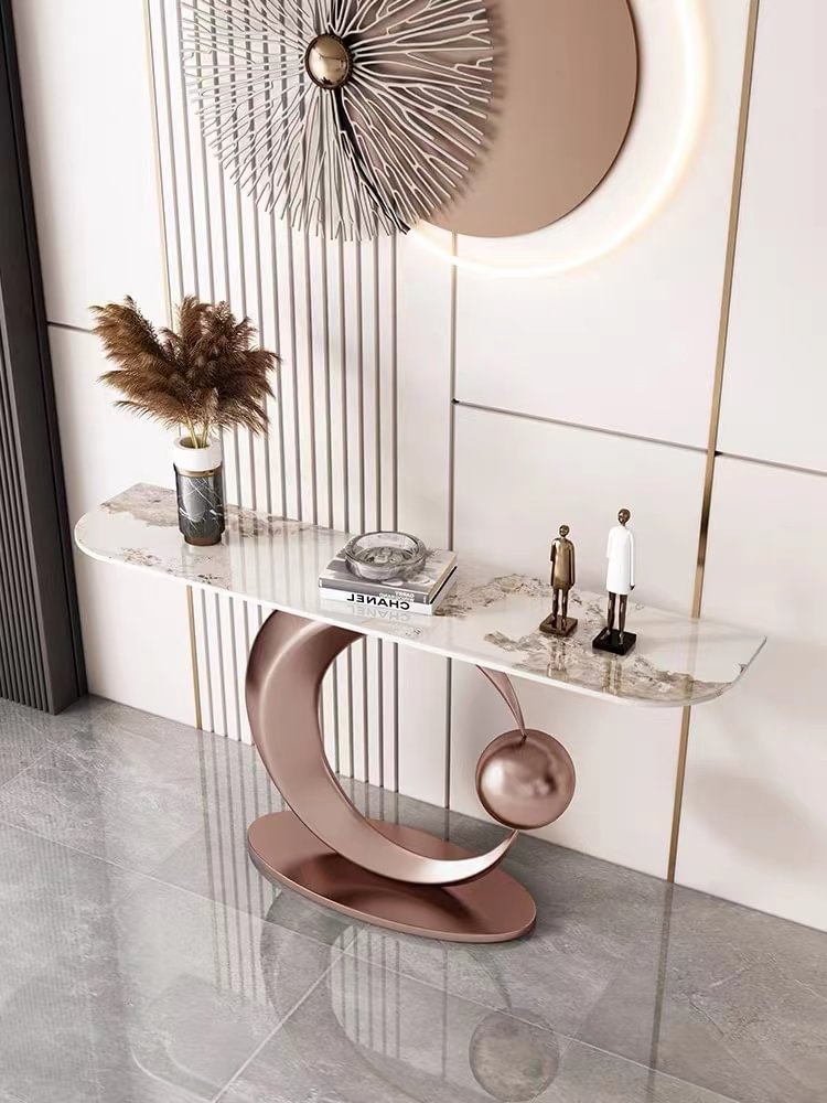 Homemys 47.24" Modern Light Luxury Moon-Shaped Metal Base Console Table