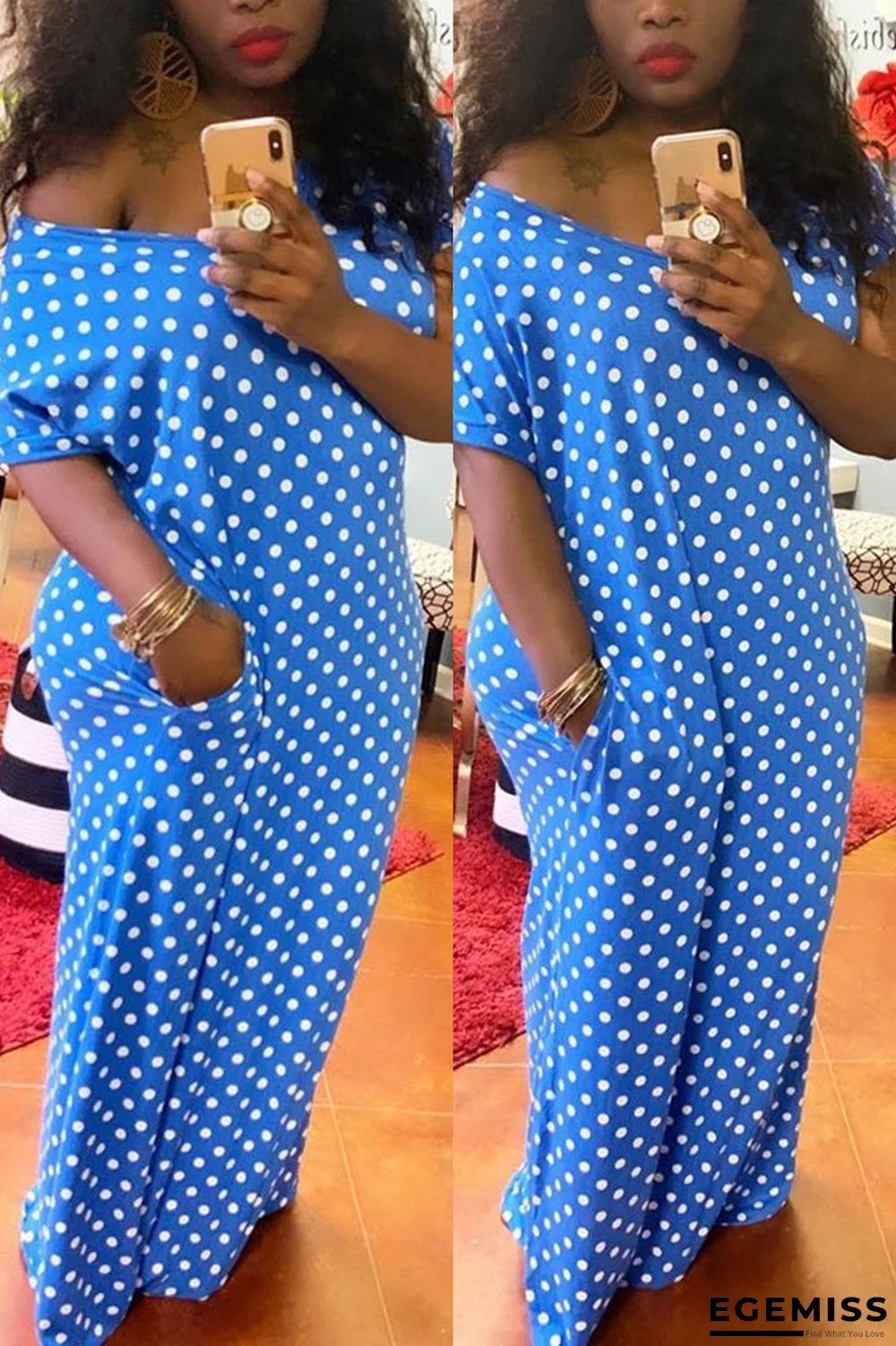 BlueWhite Fashion Casual Printed Loose Dress | EGEMISS