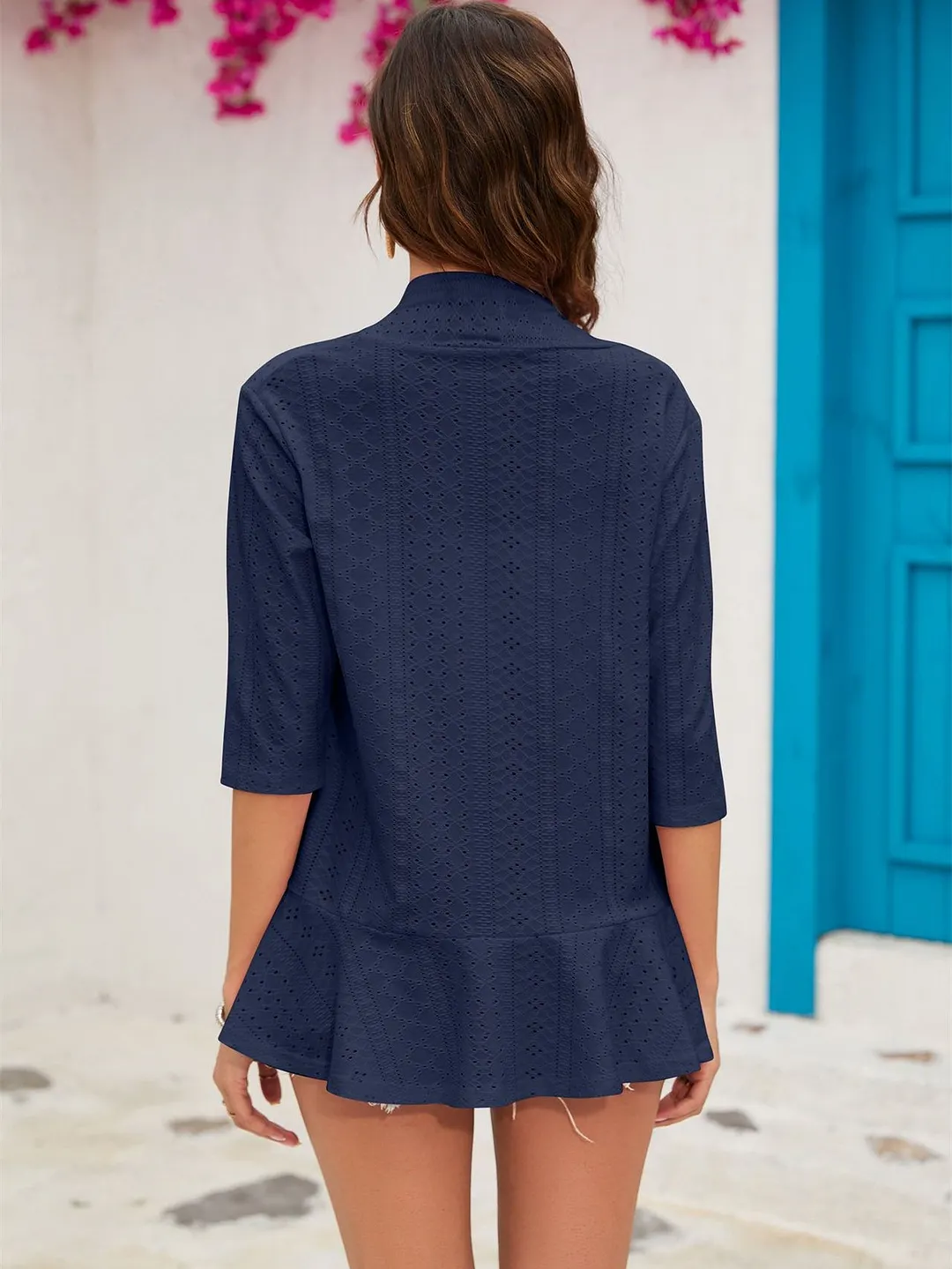 Women's Solid Color 3/4 Sleeve Ruffle Top