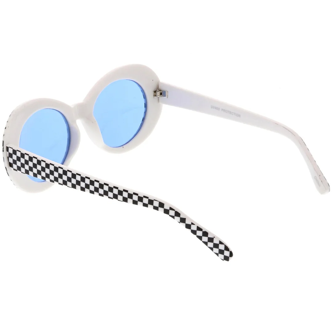 Large Retro Checkered Oval glasses Thick Frame Colored Lens Wide Arms 53mm