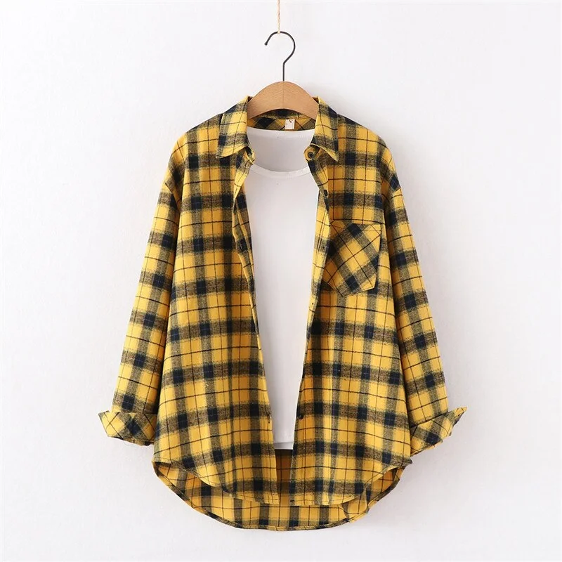 2021 New Spring Fine Loose Women's Plaid Shirt Blouse Art College Style Casual Female Long Sleeve Blouses and Tops Blusas