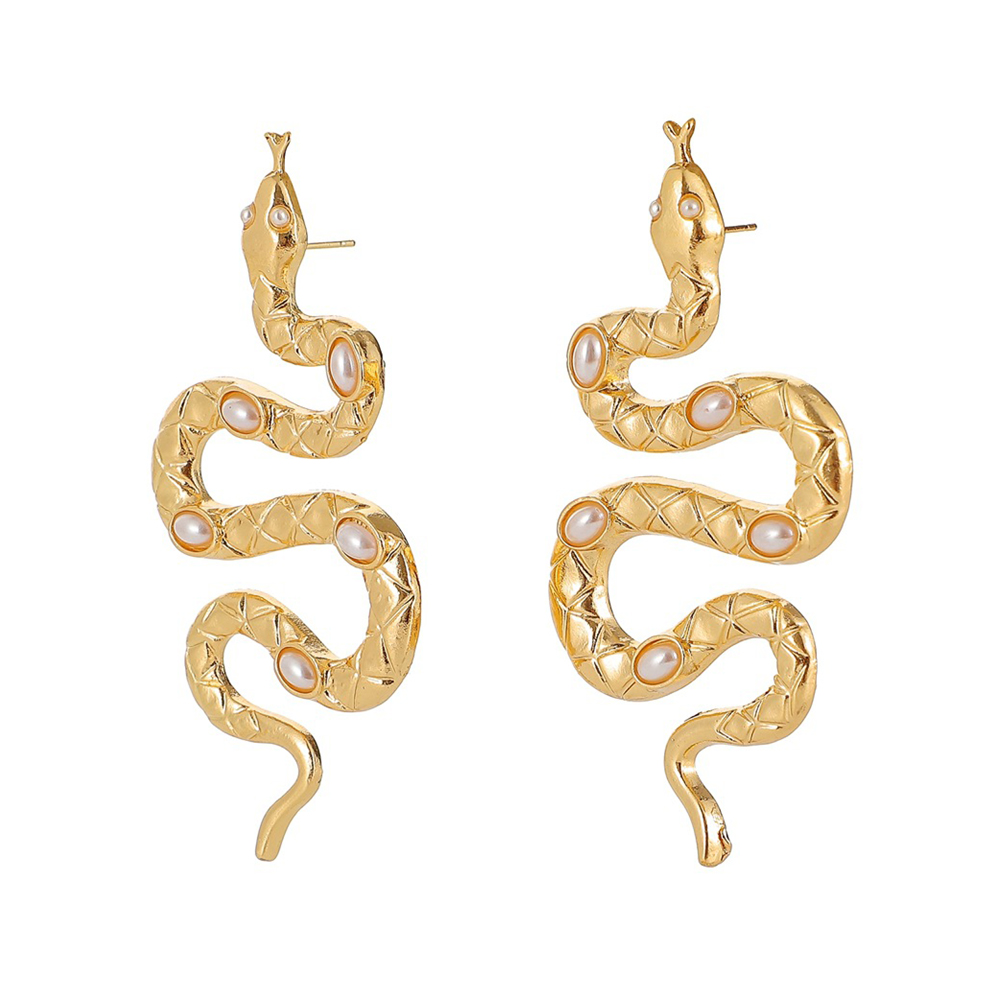 

Fashion Exaggerated Ear Studs Unisex Earrings Snake Pattern Pearl Jewelry, Champagne, 501 Original