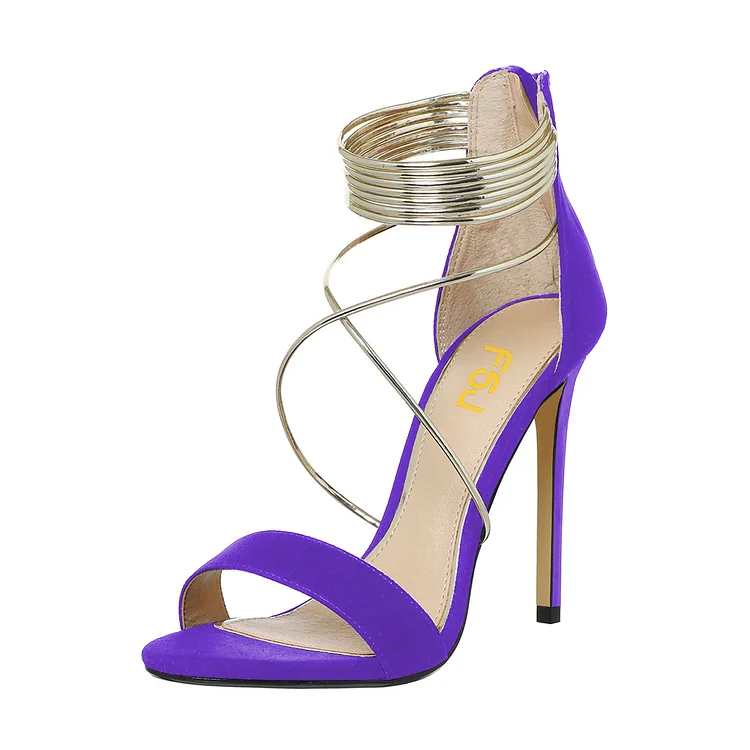 Women's Purple Stiletto Heels Cross Over Ankle Strap Sandals |FSJ Shoes