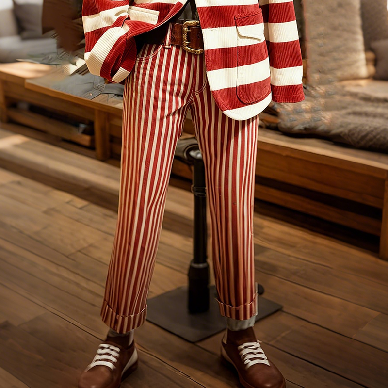 Men's Carnival Striped Color-blocked Print Casual Suit Pants elevenforest