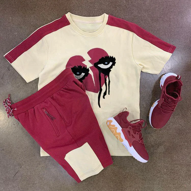  Love casual short-sleeved color matching suit