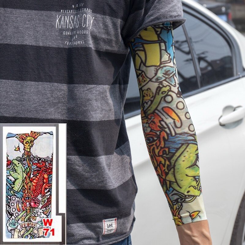1pc hot sale tattoo sleeve styles elastic Fake 100%nylon Arm stocking beloved girl Buddha Wolf Dragon design halloween cool men