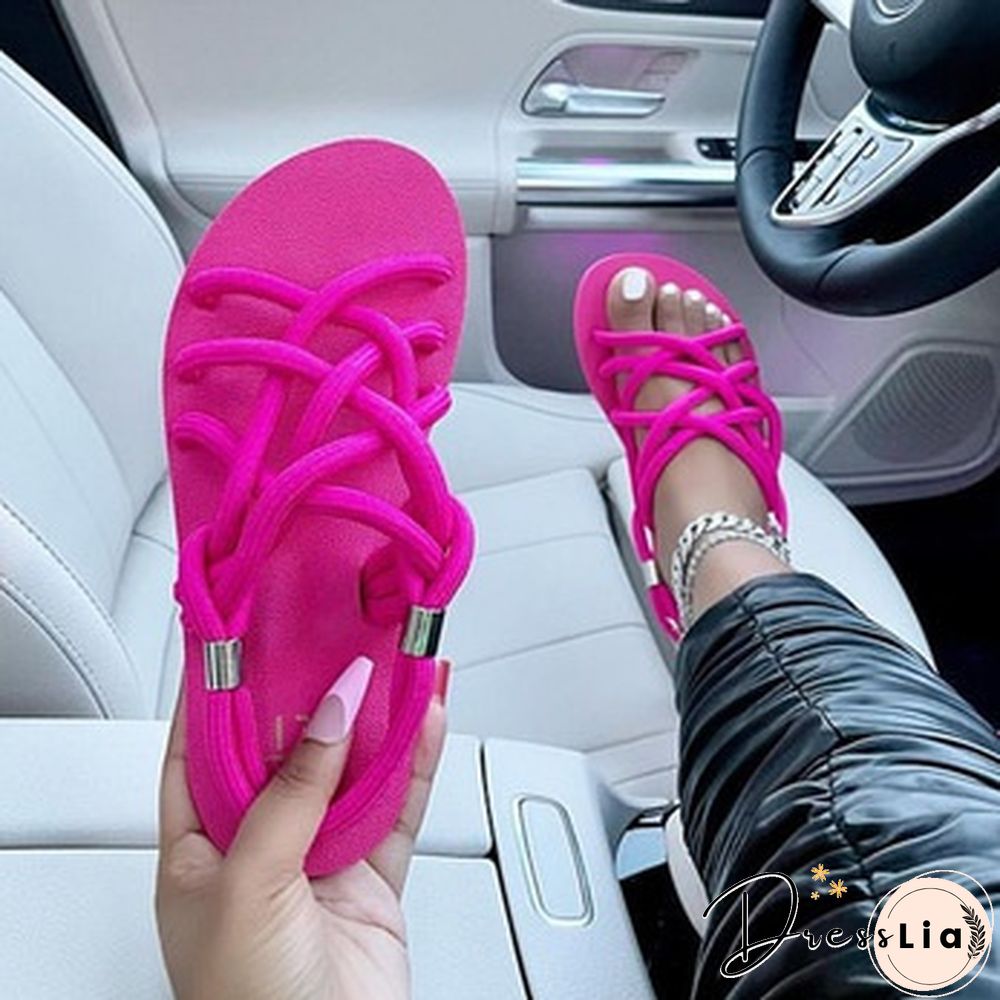 Fashion Rope Summer Shoes Boho Beach Sandals Women Flats Sandals Slides Flat Sandals