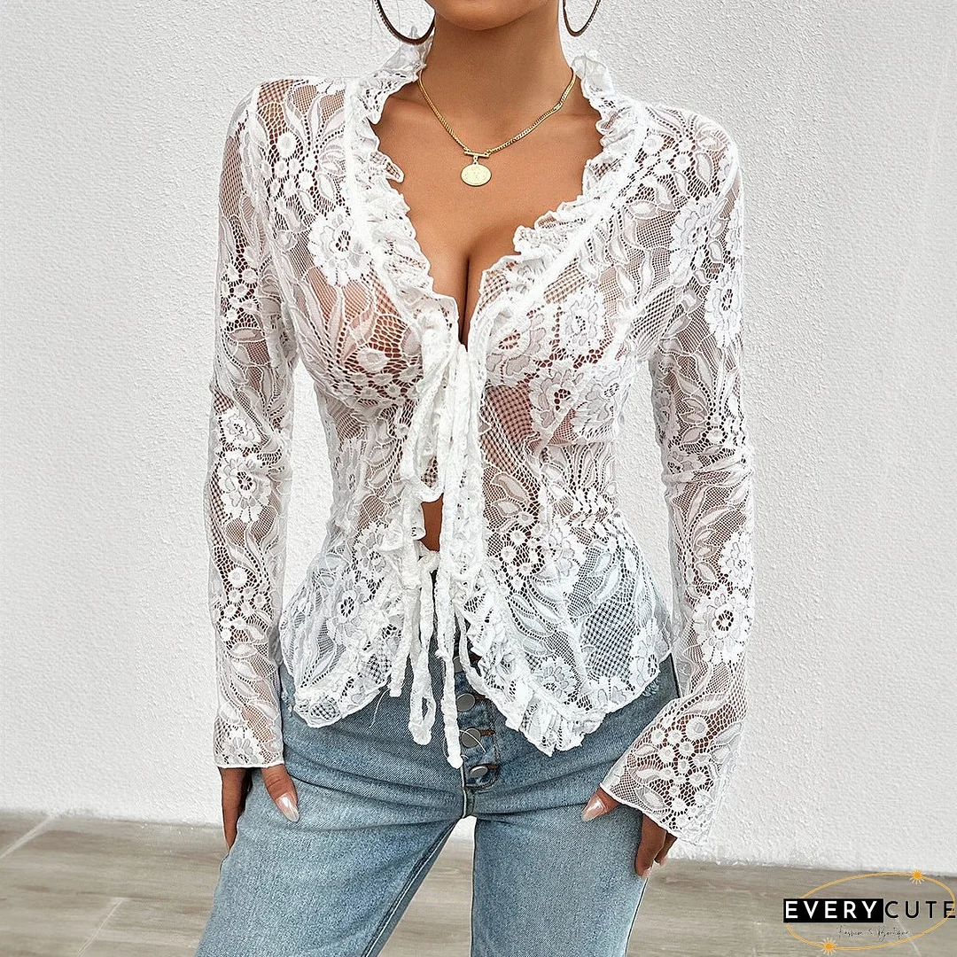 Women's Sexy Slim Long Sleeve Lace Blouses
