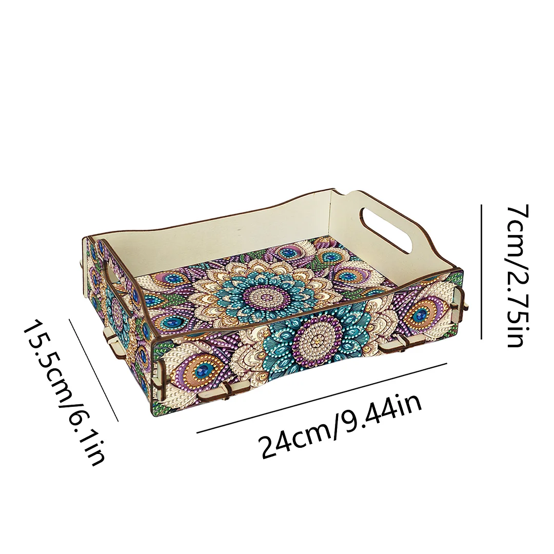 5D DIY Mandala Diamond Painting Wooden Serving Tray with Handle for Coffee Table