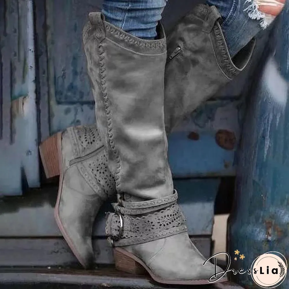 Women Fashion Lace Knee-High Boots