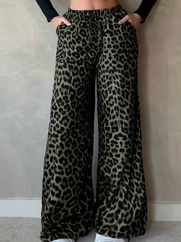 Nigikala Nigikala Classic Leopard Print Casual Trousers