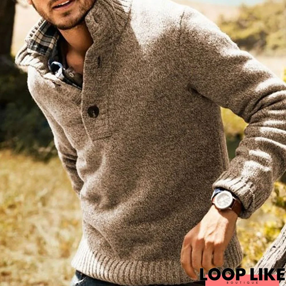 Men's Lapel Slim Casual Pullover Trend Sweater