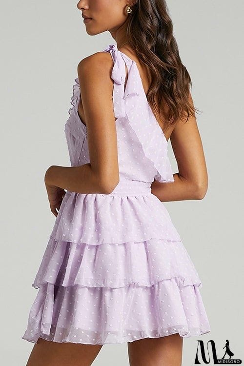 MidiSono - Bow Tie One Shoulder Bleted Tiered Dress