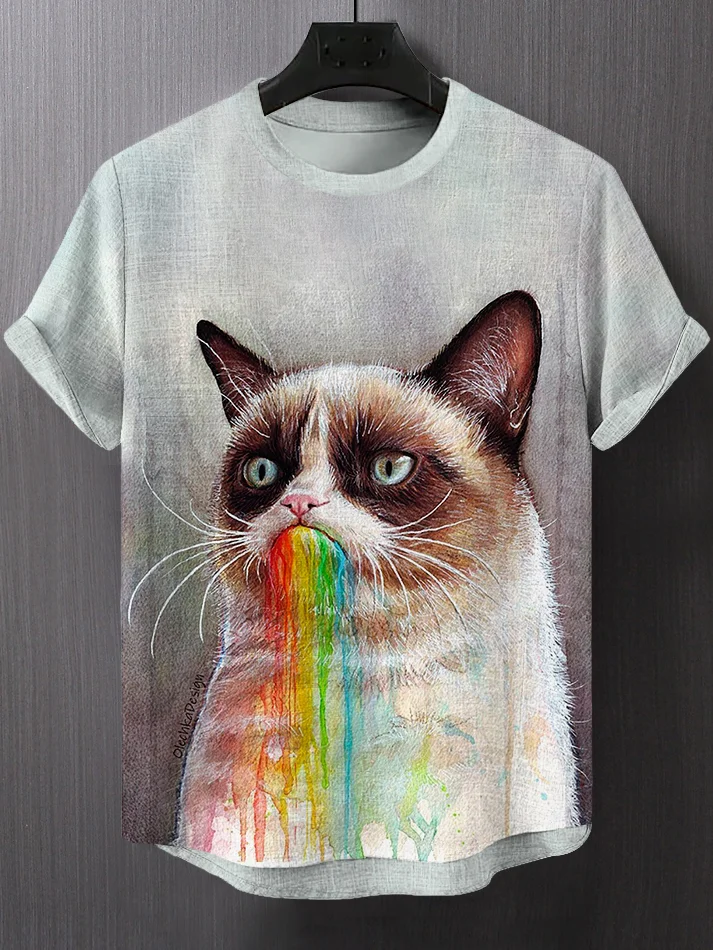 Men's Rainbow Cat Print T-Shirt