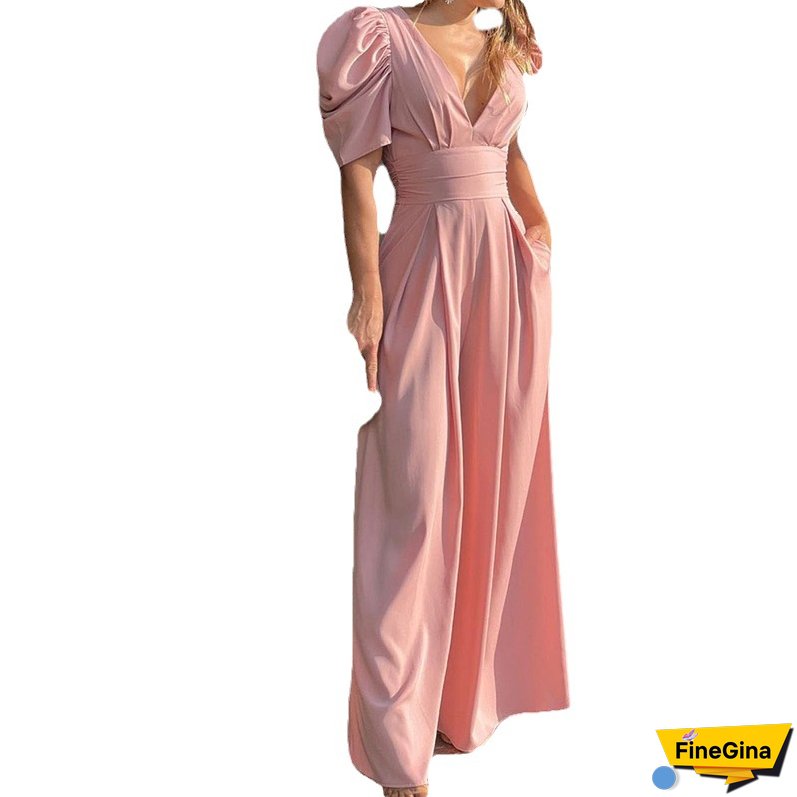 Plus Size Women Short Sleeve Wide Leg Jumpsuit