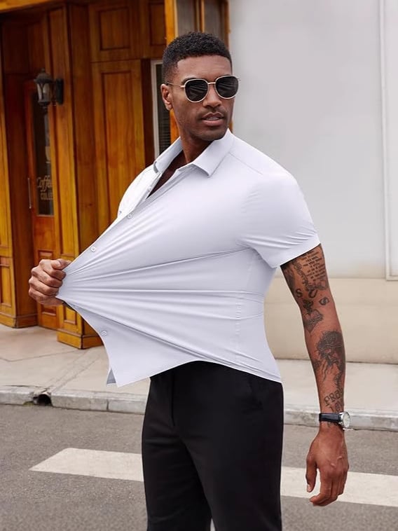 Last Day 80% OFF - Gentle Stretch Dress Shirts for Men Slim Fit Casual Button Down Shirts Muscle 